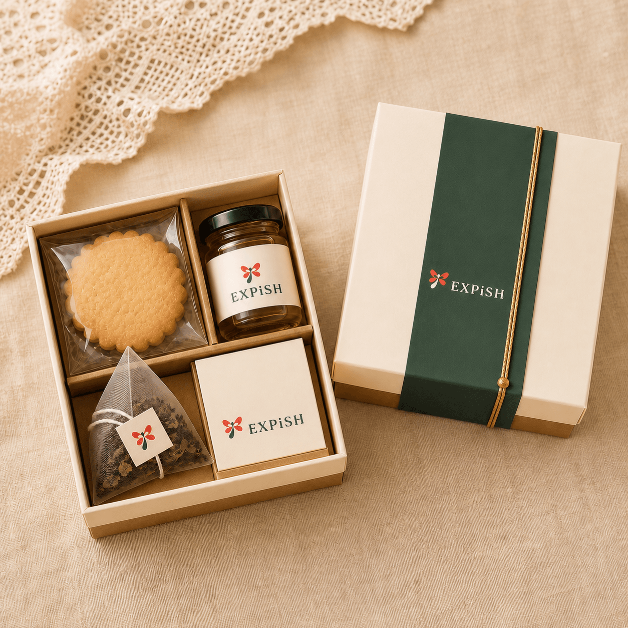 Early concept visualisation of a honey and tea guest gift set