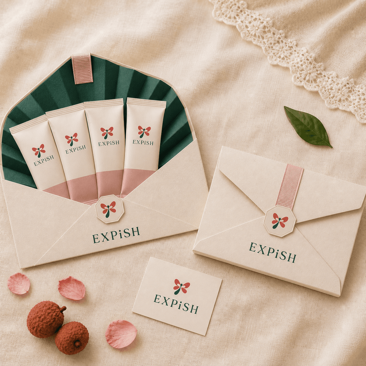 Close view of an early lychee rose tea guest-gift concept